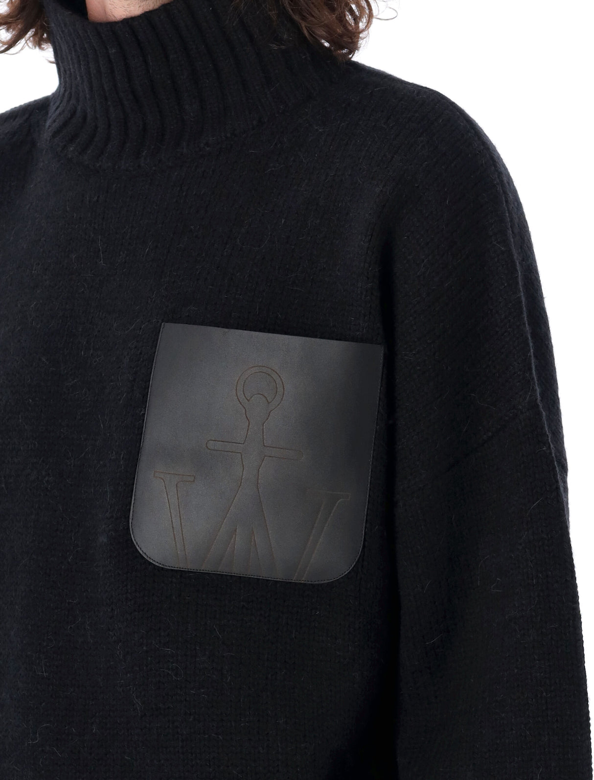 JW ANDERSON Elevated High Neck Knit Sweater with Leather Pocket