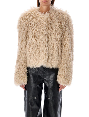 ISABEL MARANT Chic Ecru Cropped Faux Shearling Jacket