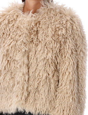 ISABEL MARANT Chic Ecru Cropped Faux Shearling Jacket