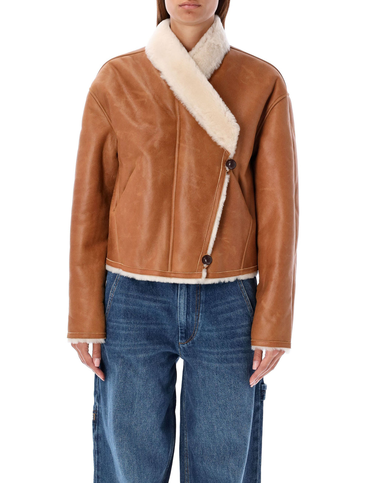 ISABEL MARANT Luxury Shearling Cropped Jacket with Fur Collar