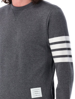 THOM BROWNE Elegant Dark Grey Crewneck Sweater with Iconic Band Detail - Size 4