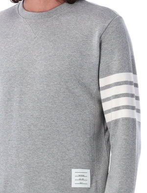 THOM BROWNE Classic Grey Crewneck Sweater with Signature Stripe