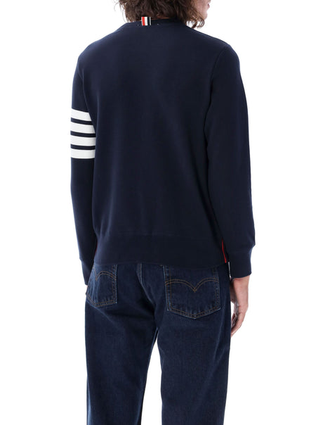 THOM BROWNE Classic Navy Crewneck Sweater with Signature Stripes