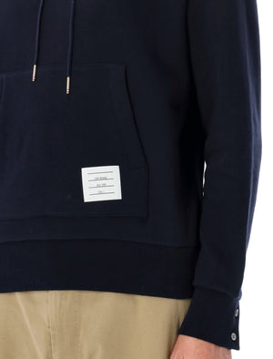 THOM BROWNE Navy Striped Cotton Pullover Hoodie with Pouch Pocket