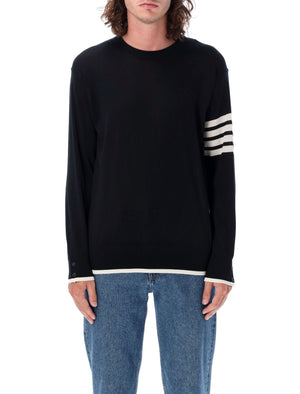 THOM BROWNE Classic Crew Neck Wool Sweater with Stripe Detail