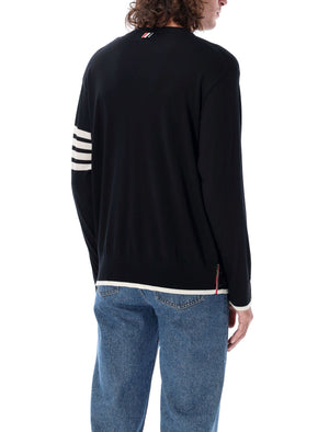 THOM BROWNE Classic Crew Neck Wool Sweater with Stripe Detail