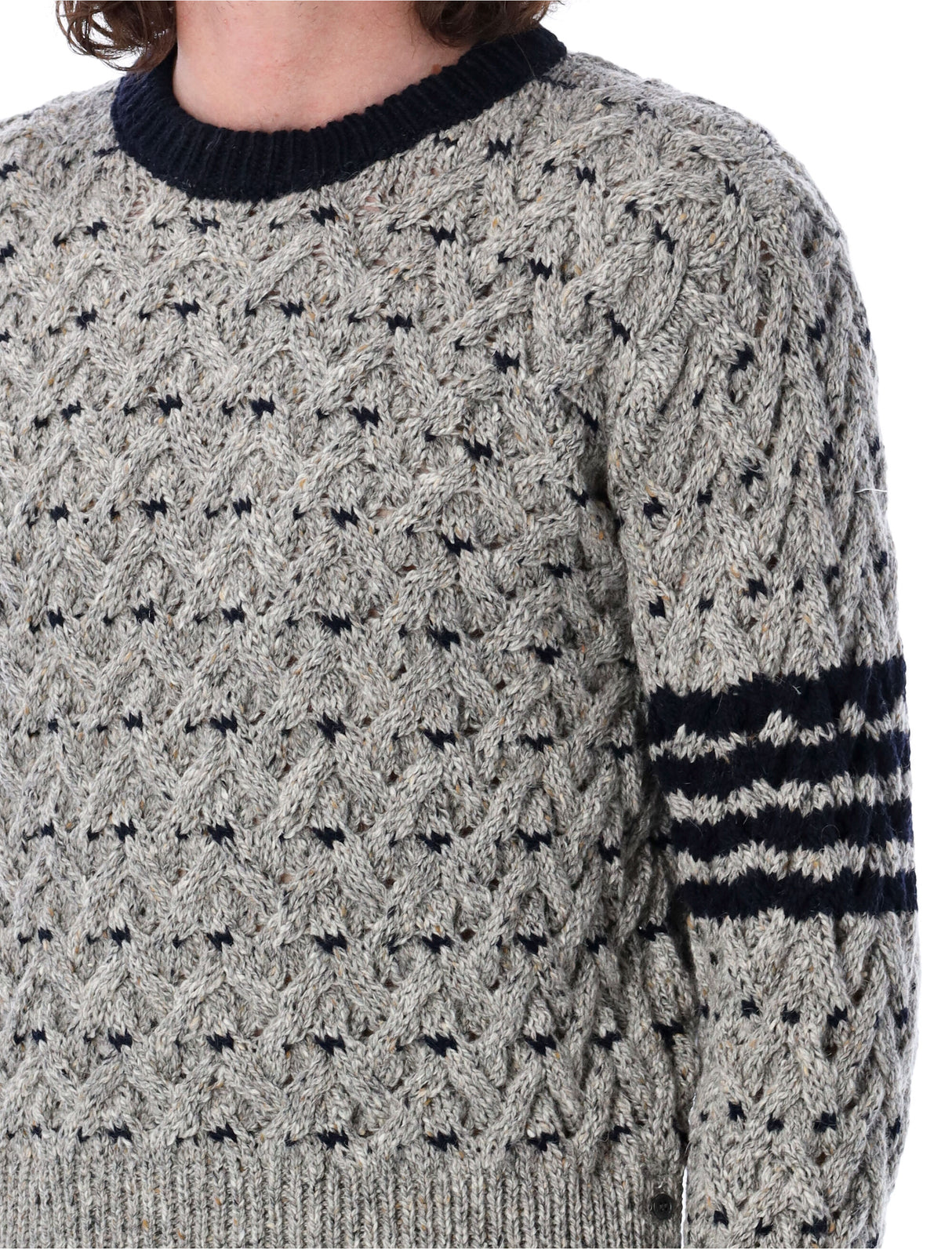 THOM BROWNE Elegant Cable Stitch Crewneck Sweater - Size 4