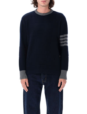 THOM BROWNE Textured Rugby Stripe Crew Neck Sweater - Size 3