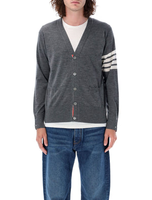 THOM BROWNE Eco Luxe V-Neck Wool Cardigan in Grey