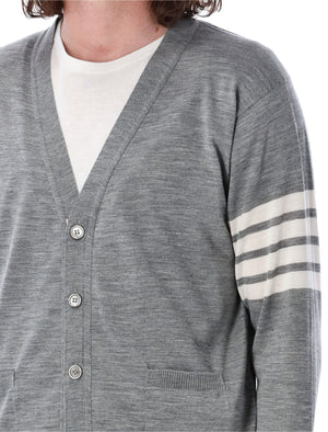 THOM BROWNE Eco-Friendly Classic V-Neck Cardigan in Pale Grey