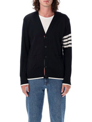 THOM BROWNE Elegant Striped Sleeve V-Neck Cardigan