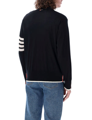 THOM BROWNE Elegant Striped Sleeve V-Neck Cardigan