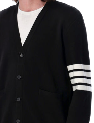 THOM BROWNE Elegant Cotton V-Neck Cardigan with Signature Stripes