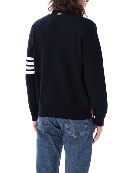 THOM BROWNE Elegant Cotton V-Neigh Cardigan with Signature Stripes