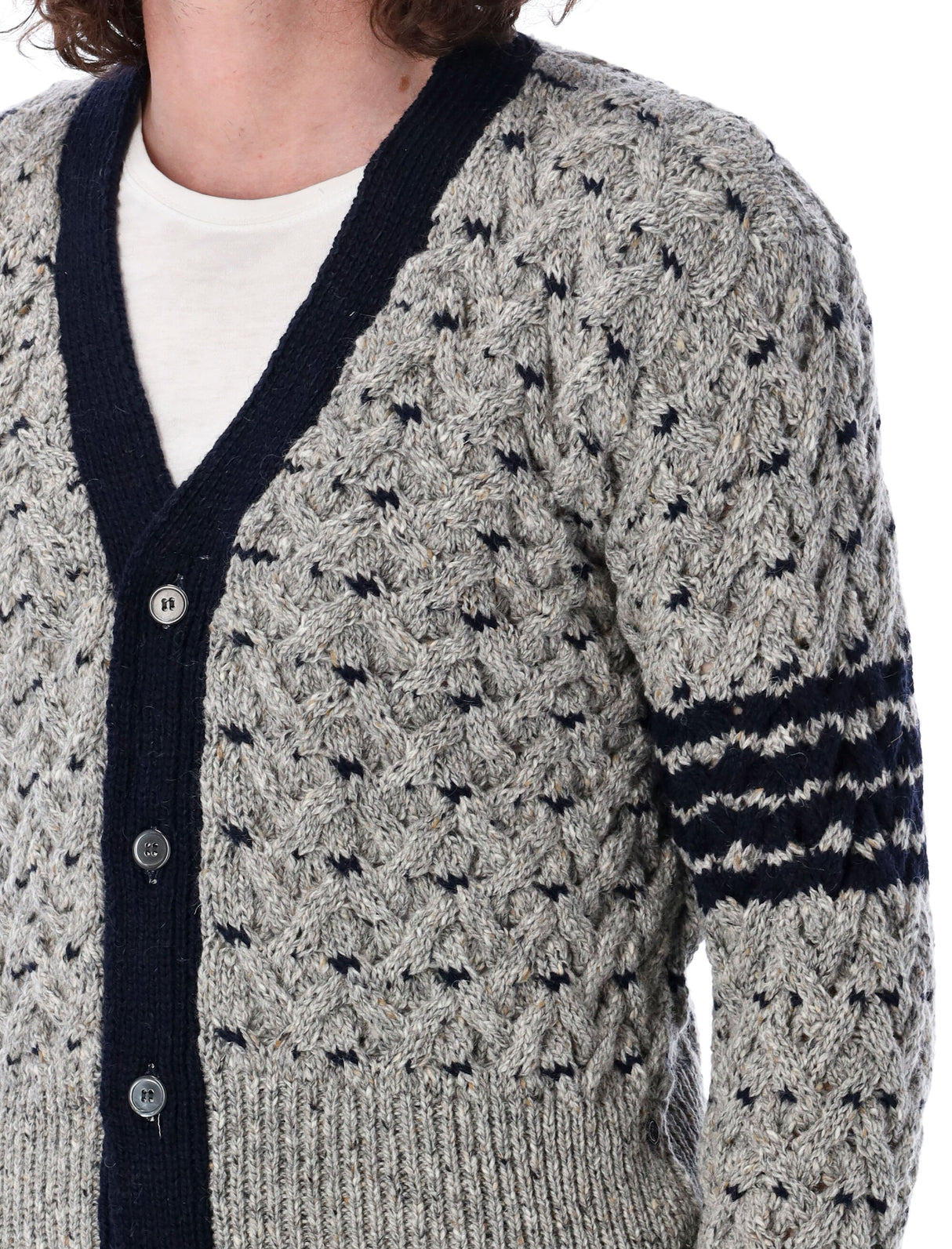 THOM BROWNE Elegant Cable Knit V-Neck Cardigan - Size 4