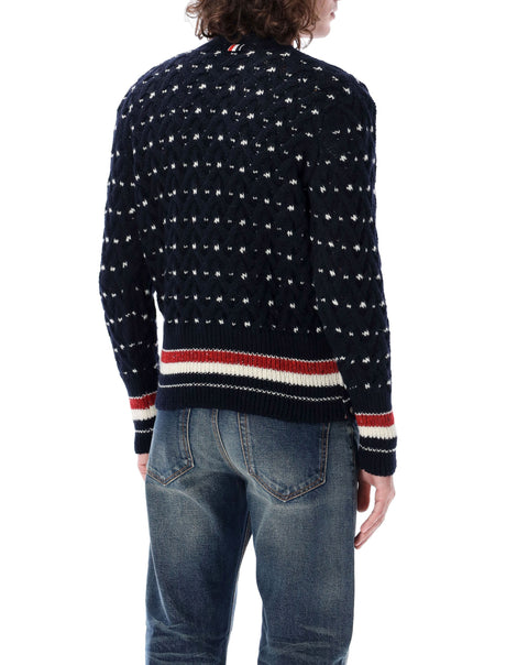 THOM BROWNE Elegant Cable Knit Cardigan with Contrast Trims