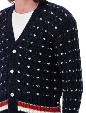 THOM BROWNE Elegant Cable Knit Cardigan with Contrast Trims