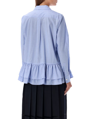 COMME DES GARÇONS Women's Ruffled Striped Shirt with Peter Pan Collar - Size S