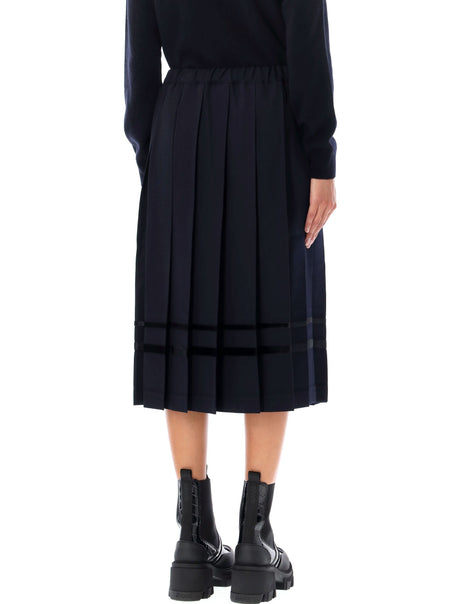 COMME DES GARÇONS Pleated Midi Skirt with Velvet Trim - Women’s Fashion