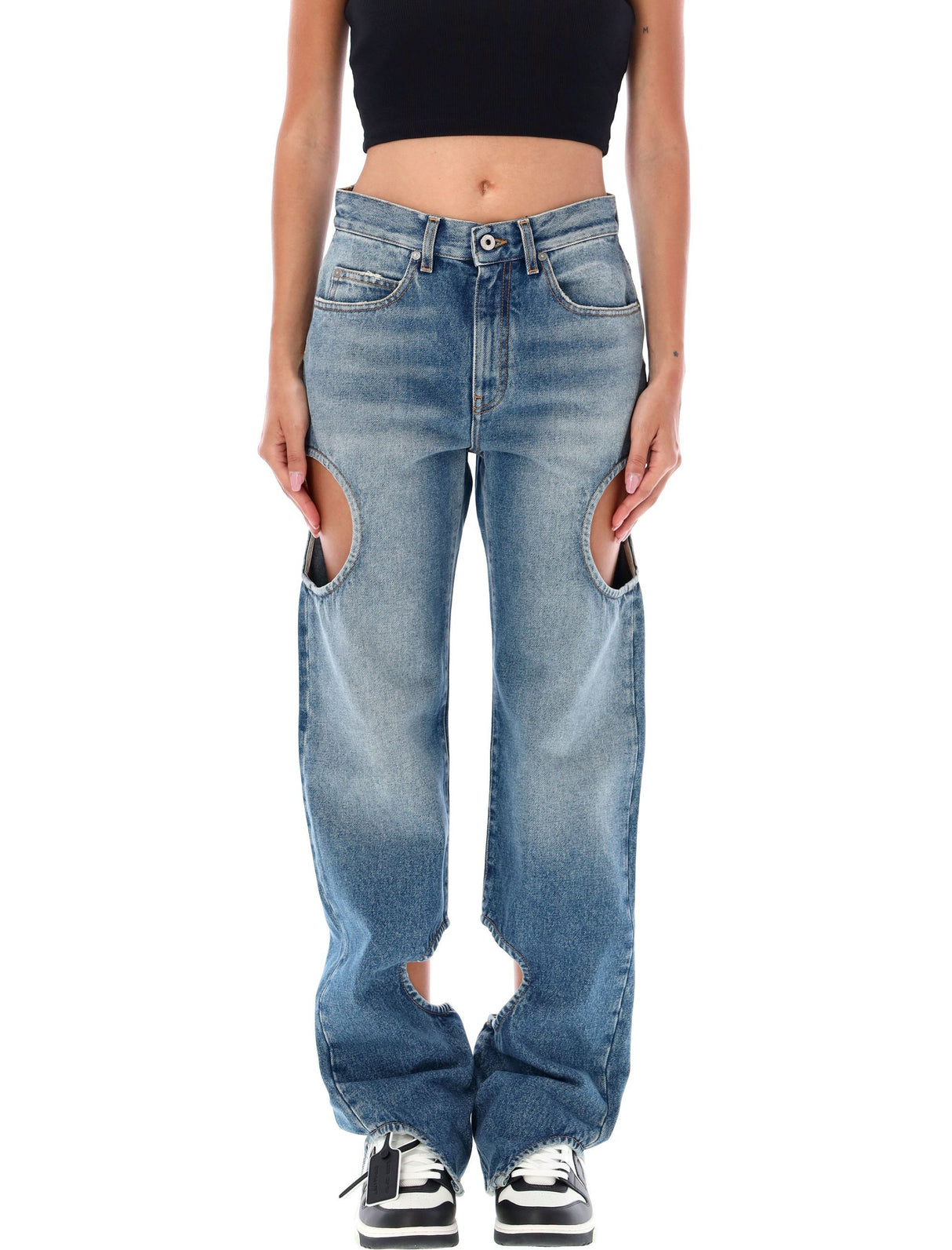 OFF-WHITE Meteor Cut-Out Straight-Leg Jeans