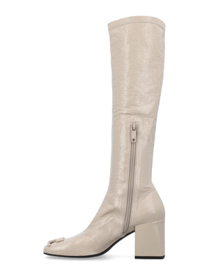 COURREGÈS Chic Stretch Vinyl Knee-High Boots with Square Heel