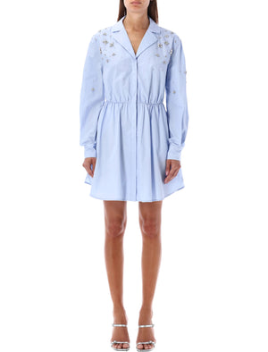 SELF-PORTRAIT Embellished Mini Shirt Dress in Light Blue