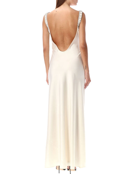 SELF-PORTRAIT Cream Satin Diamante Bralette Maxi Dress