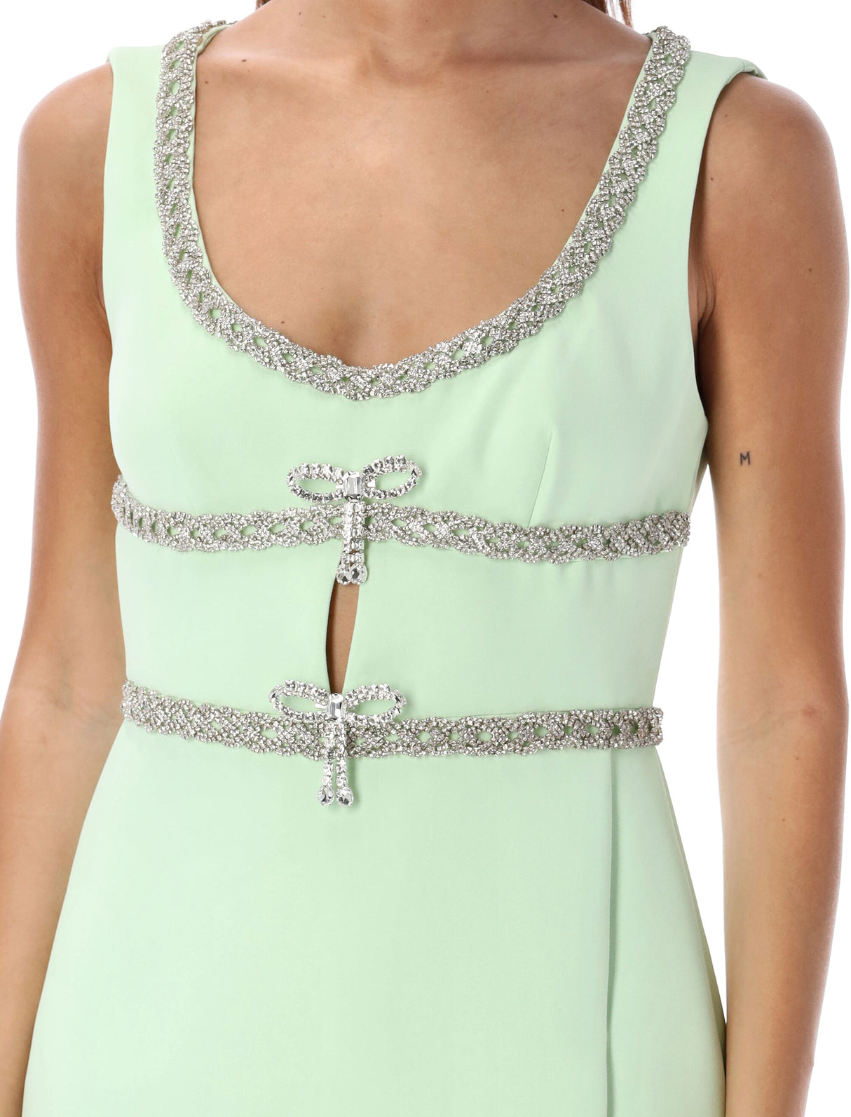 SELF-PORTRAIT Mint Green Diamante Bow Mini Dress