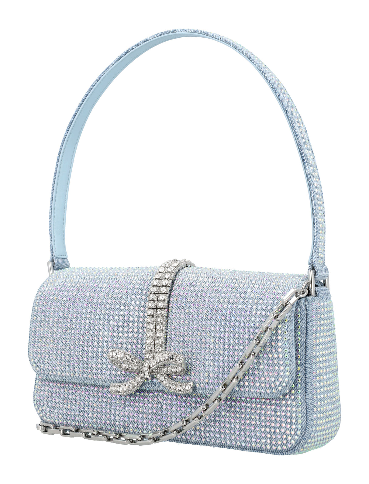 SELF-PORTRAIT Dazzling Denim Mini Handbag with Rhinestone Detail