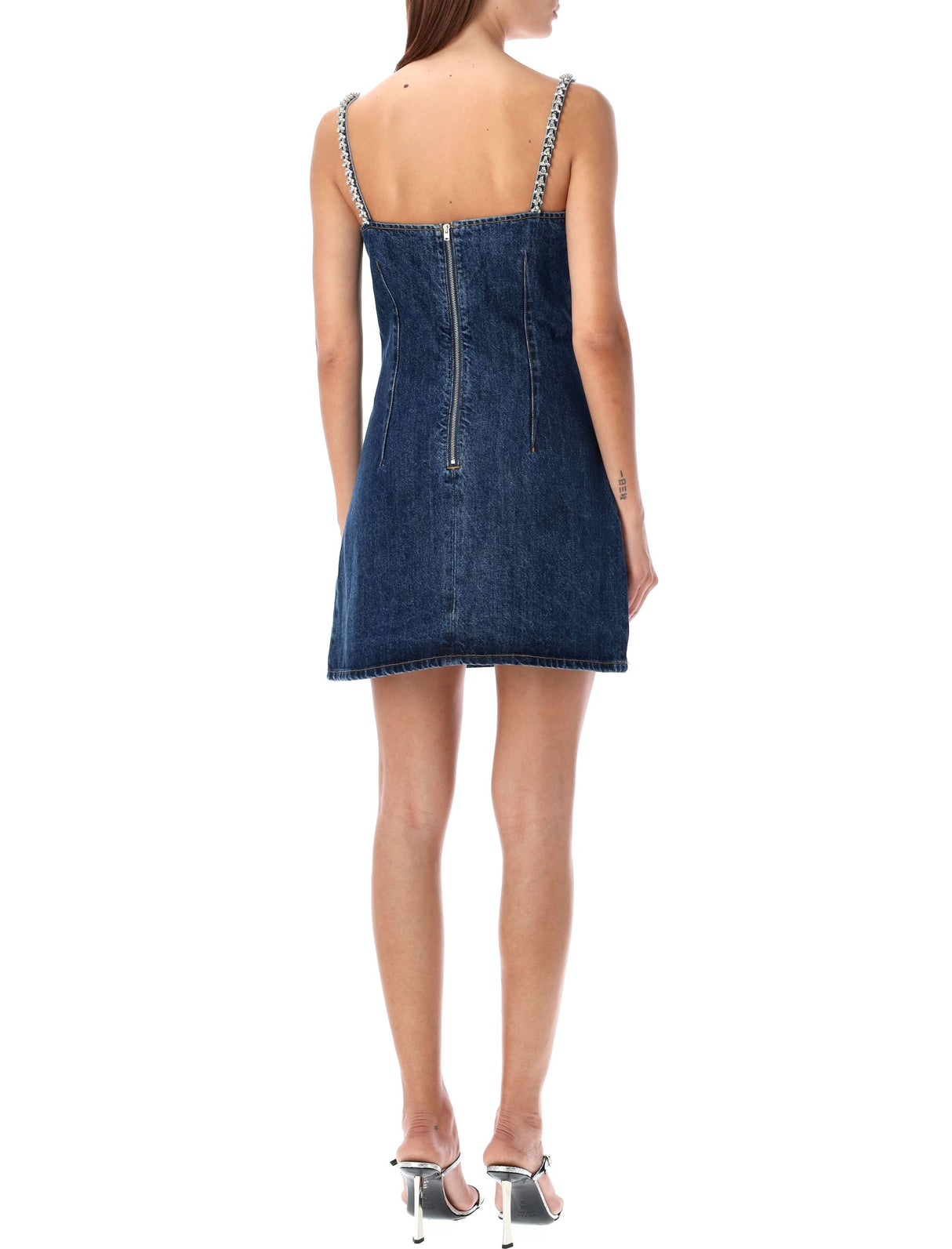 SELF-PORTRAIT Crystal-Embellished Denim Mini Dress