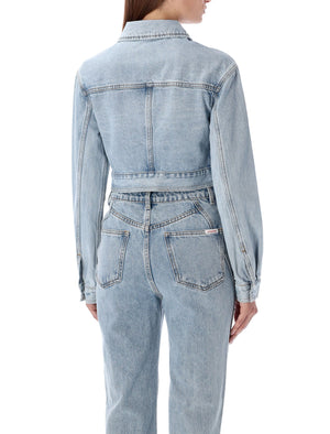 SELF-PORTRAIT Chic Light Blue Denim Cropped Jacket with Crystal Embellishments