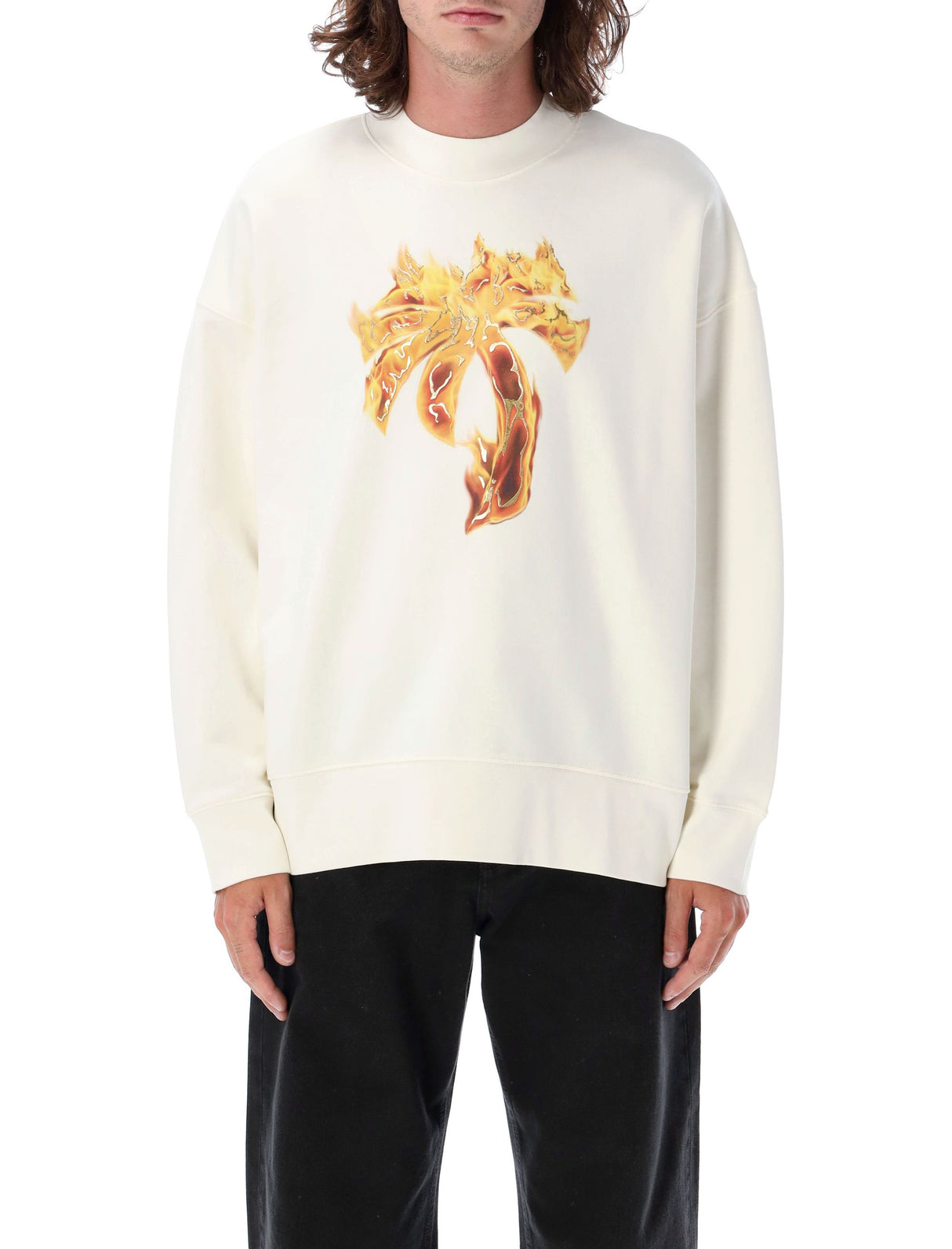 PALM ANGELS Burning Palm Graphic Crew Neck Sweatshirt