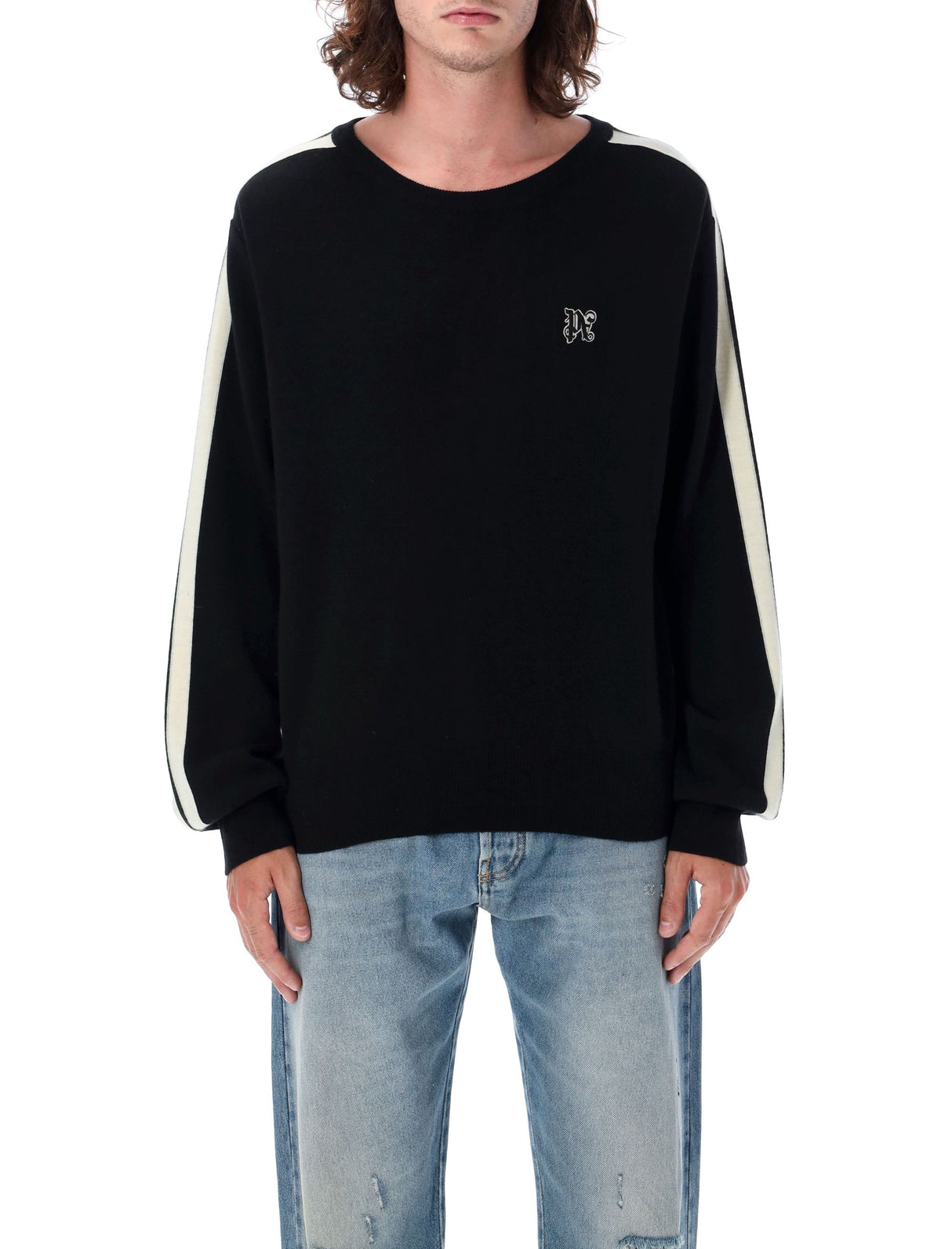 PALM ANGELS Monogram Painted Stripe Crewneck Sweater