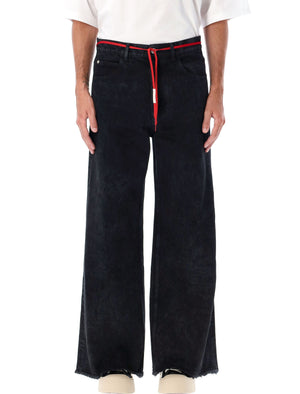 MARNI Urban Wide-Leg Denim Pants with Red Drawstring