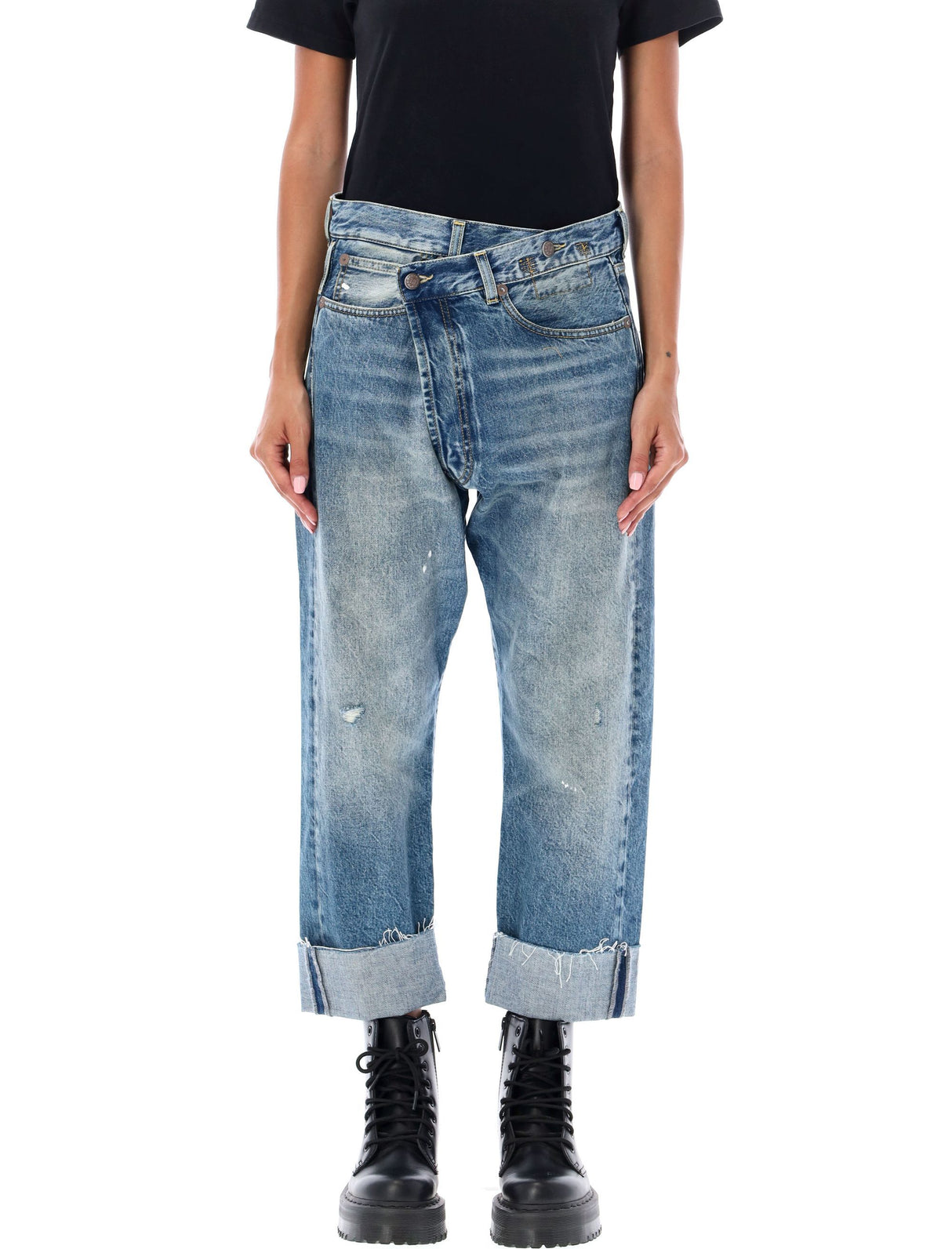 R13 Crossover Distressed Jeans in Jasper Blue