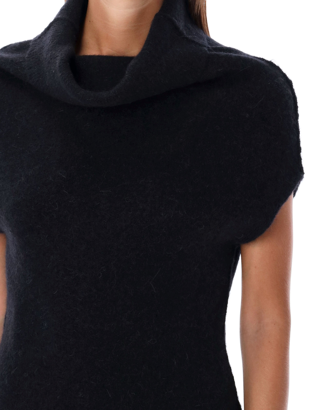 RICK OWENS Slim Fit Knit Top with Soft Cowl Neck - Size M