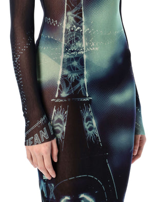 JEAN PAUL GAULTIER Sheer Long Sleeve Turtle Neck Dress