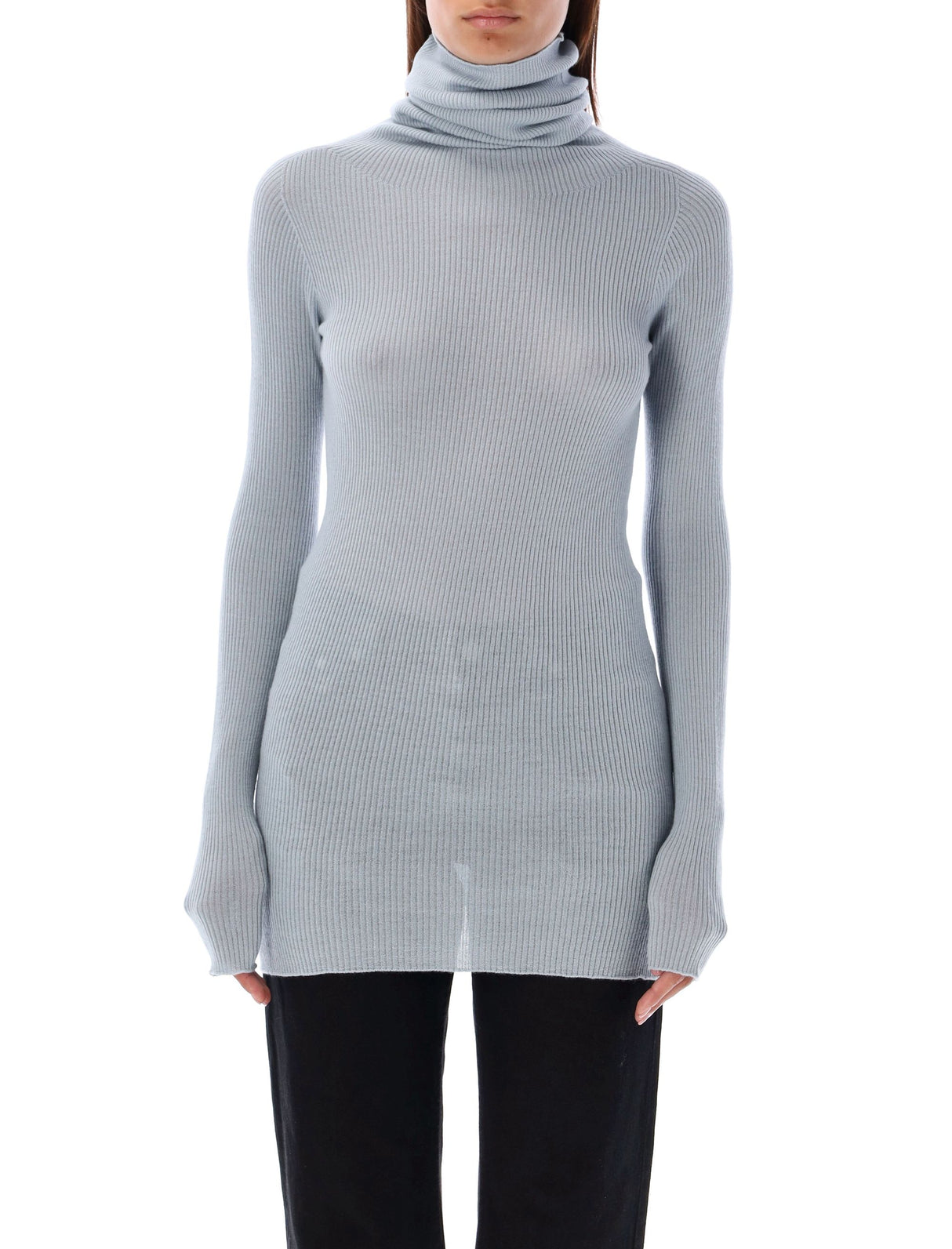 RICK OWENS Elegant Ribbed Long-Sleeve Turtleneck with Thumb Holes