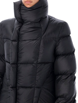 RICK OWENS Asymmetrical Quilted Down Jacket with Oversized Collar