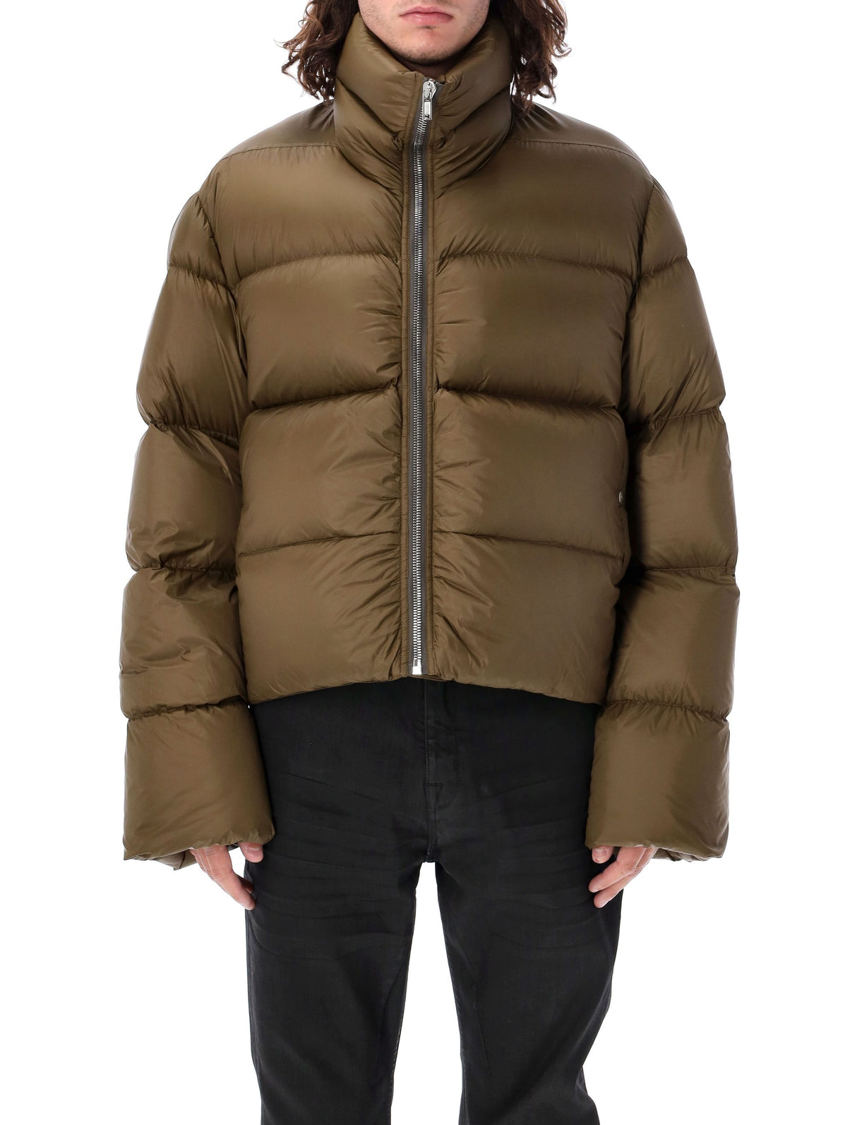 RICK OWENS High-Neck Down Jacket with Sleek Design