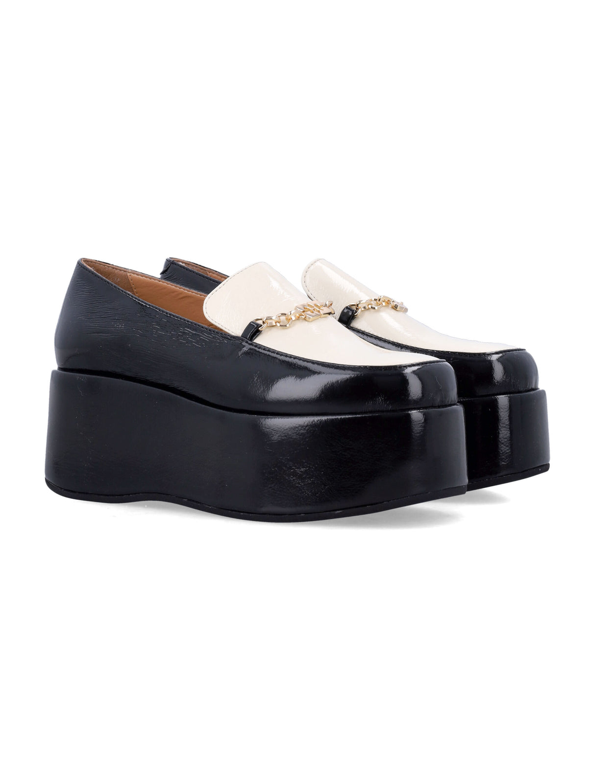 GANNI Bicolor Patent Platform Loafers with 7 cm Heel