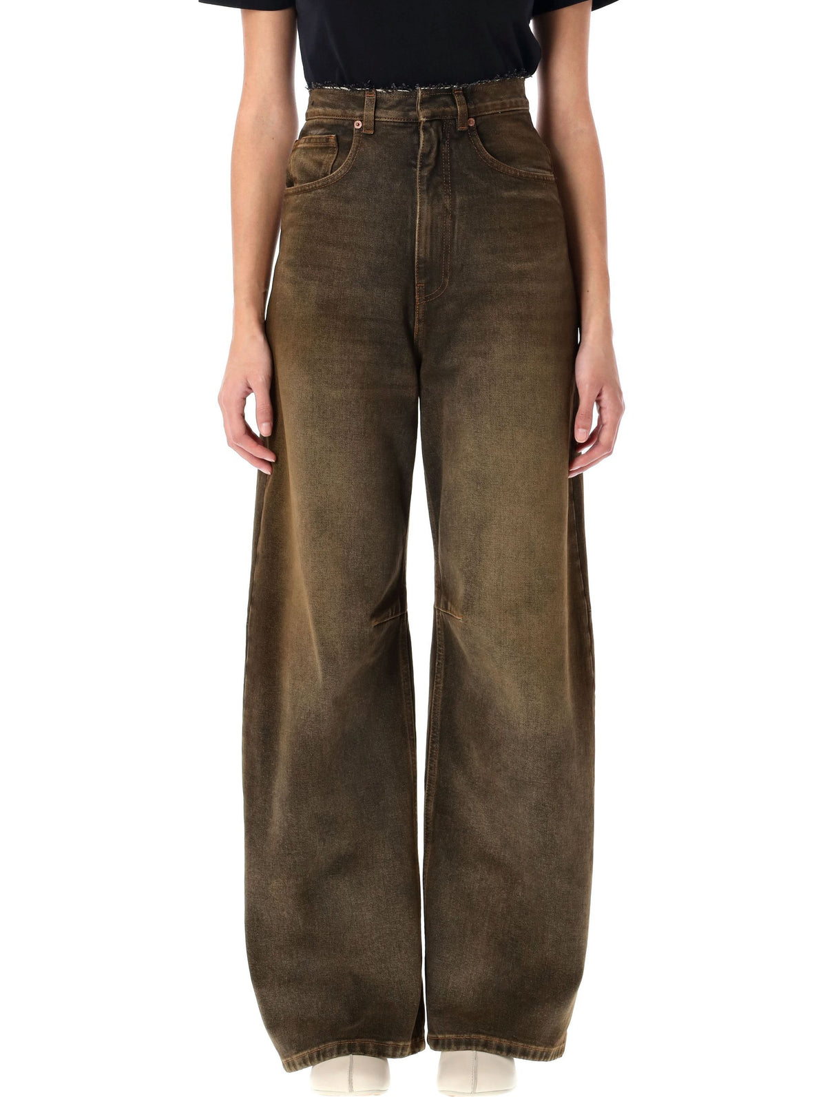 MM6 MAISON MARGIELA High-Waisted Wide Leg Denim Trousers - Size 26