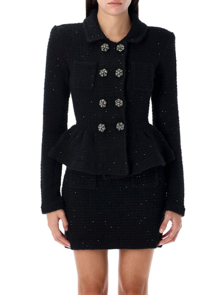 SELF-PORTRAIT Textured Knit Peplum Jacket - Size S