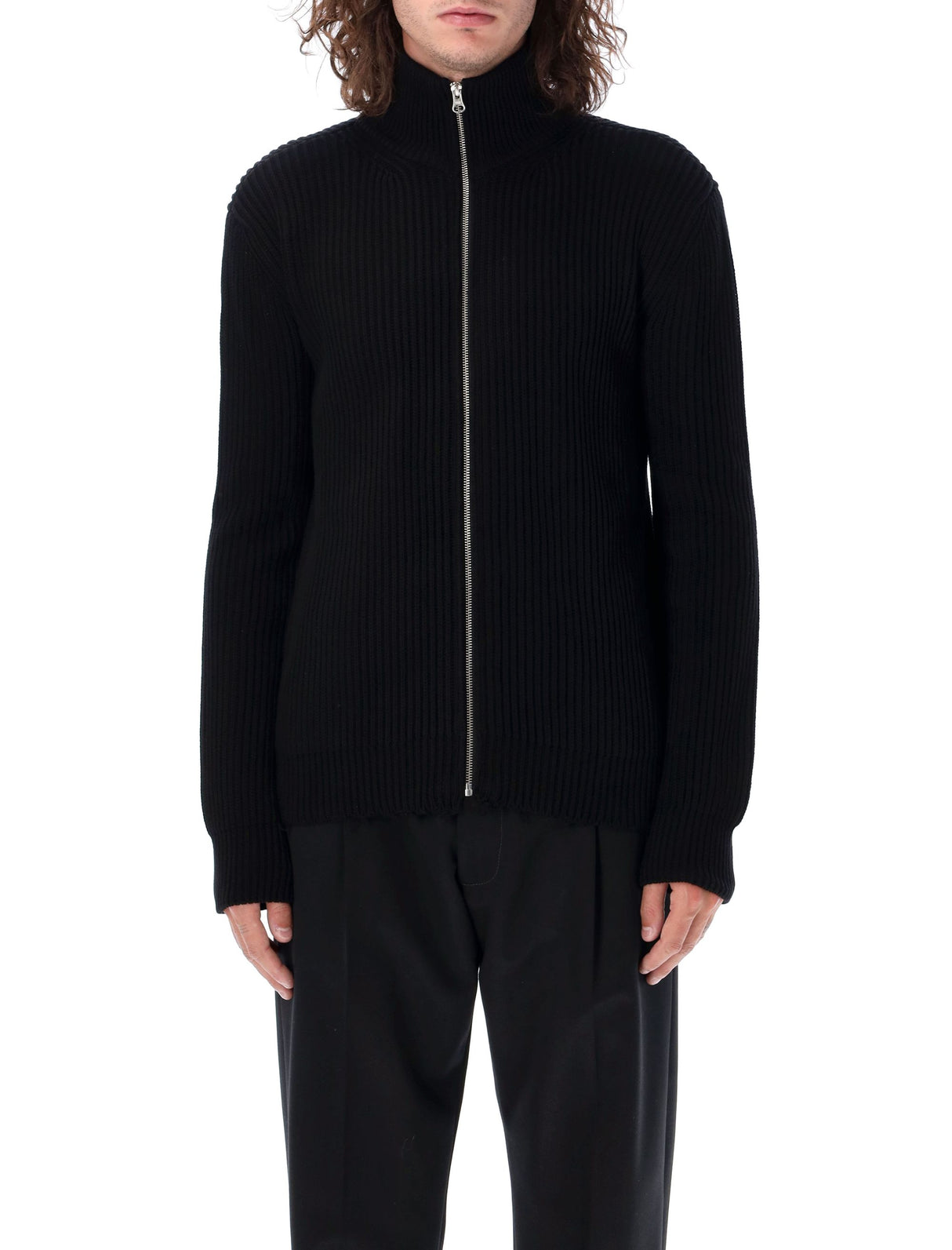 MM6 MAISON MARGIELA Sleek Zip-Up Wool Cardigan - Long Sleeve, High Neck