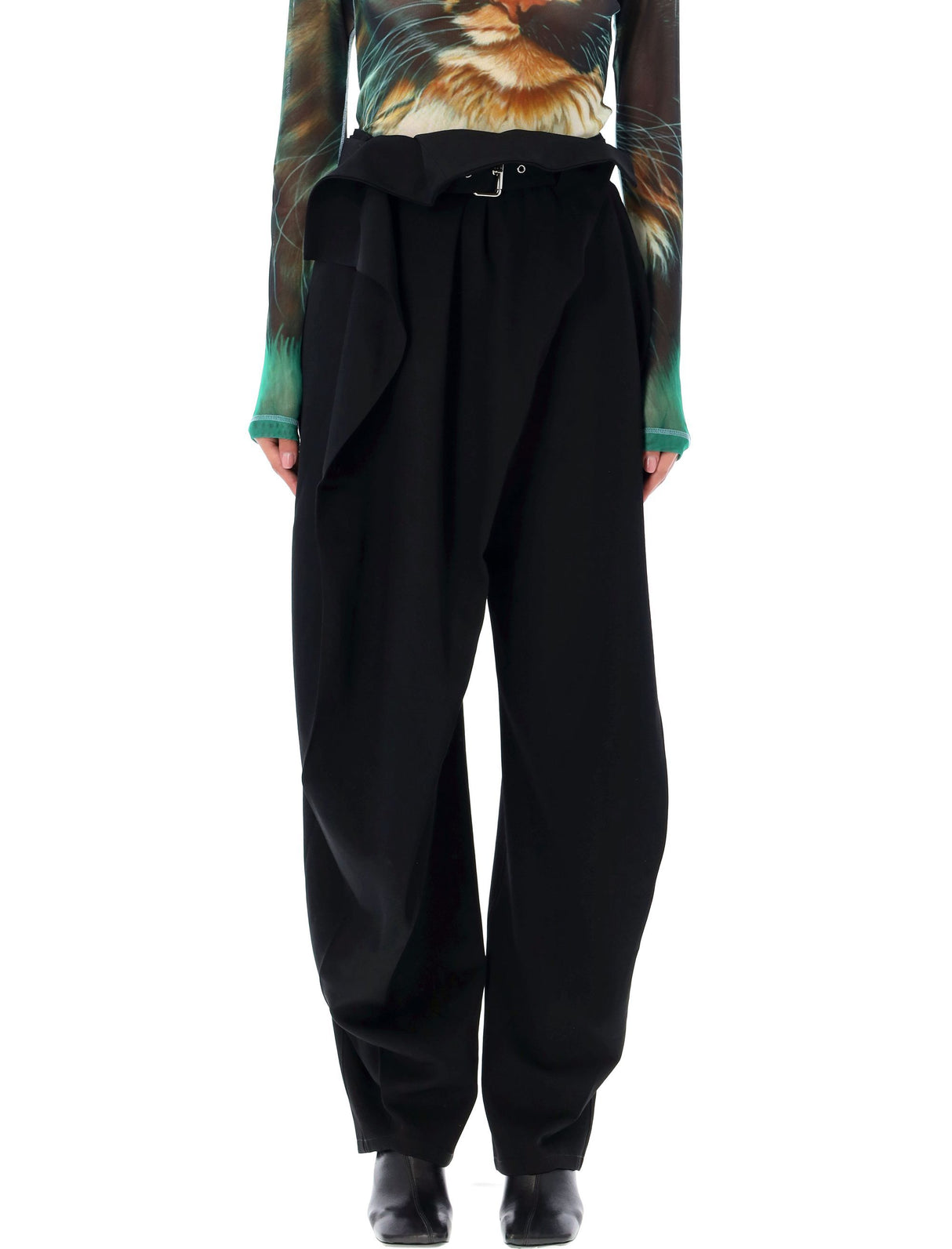 JW ANDERSON High-Waisted Draped Wool Pants