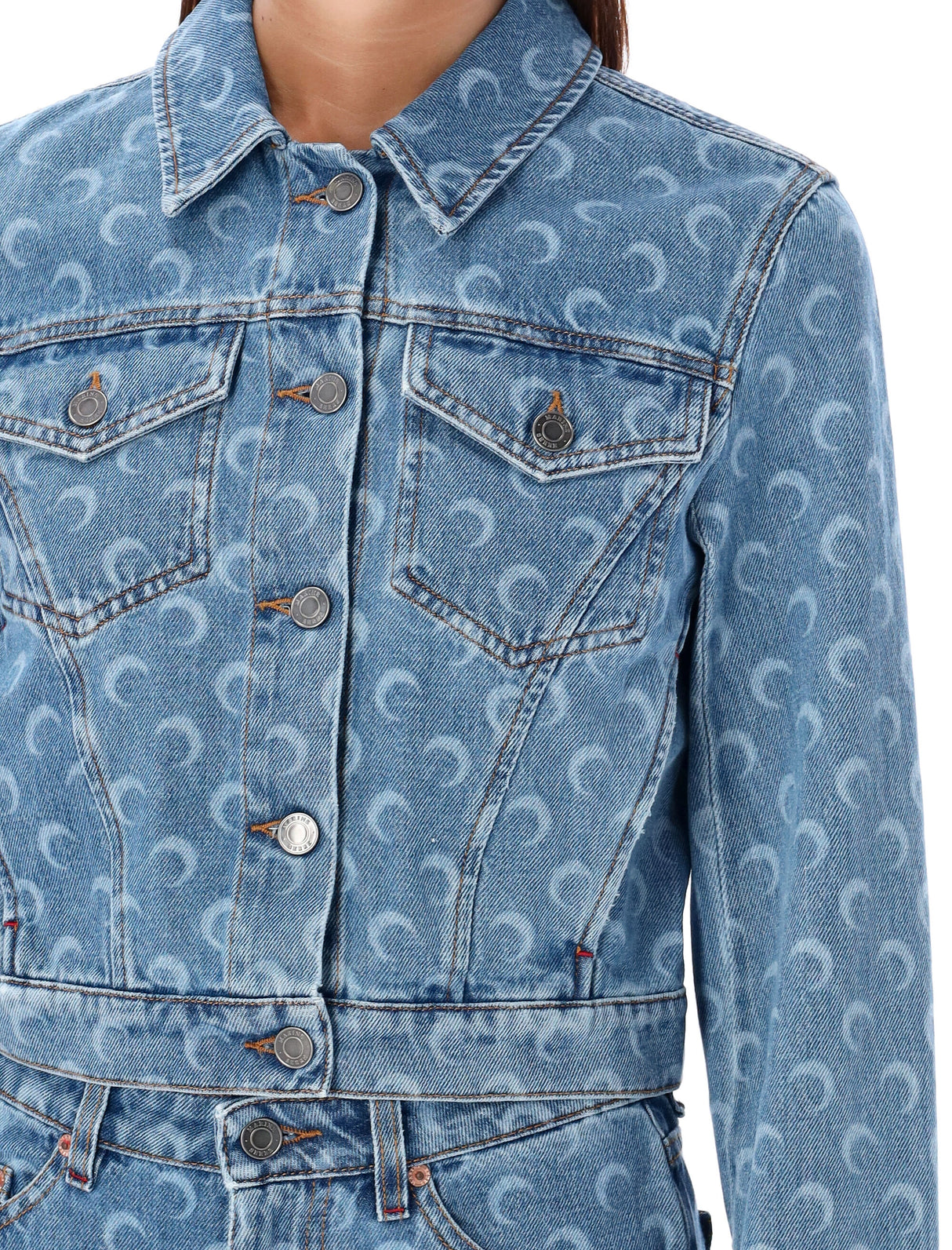 MARINE SERRE Lunar Print Cropped Denim Jacket