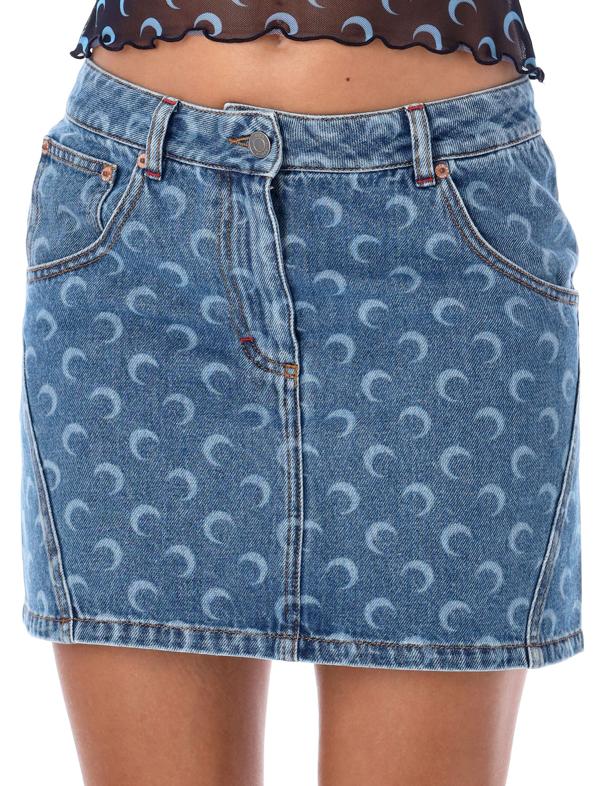 MARINE SERRE Lunar Print Denim Mini Skirt