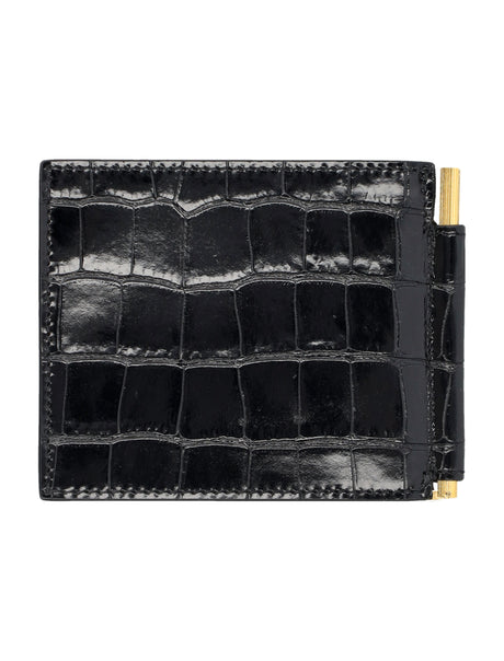 TOM FORD Luxury Croc-Embossed Leather Money Clip Wallet 9x12cm