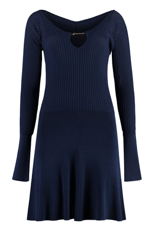 JACQUEMUS Blue Knit Mini-Dress with V-Neck and Flared Hem for Women - SS24