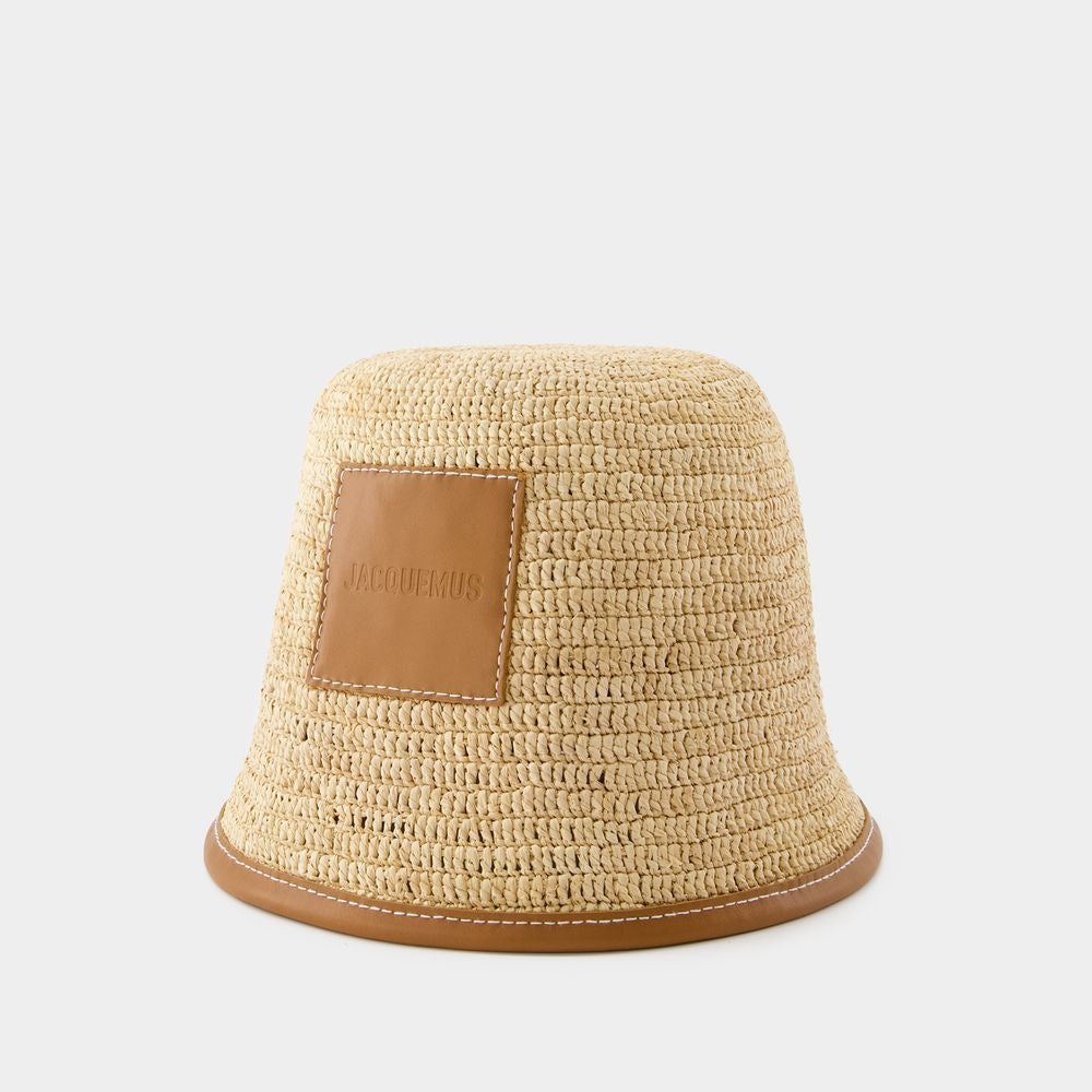 JACQUEMUS SS24 Unisex Brown Raffia and Leather Bucket Hat